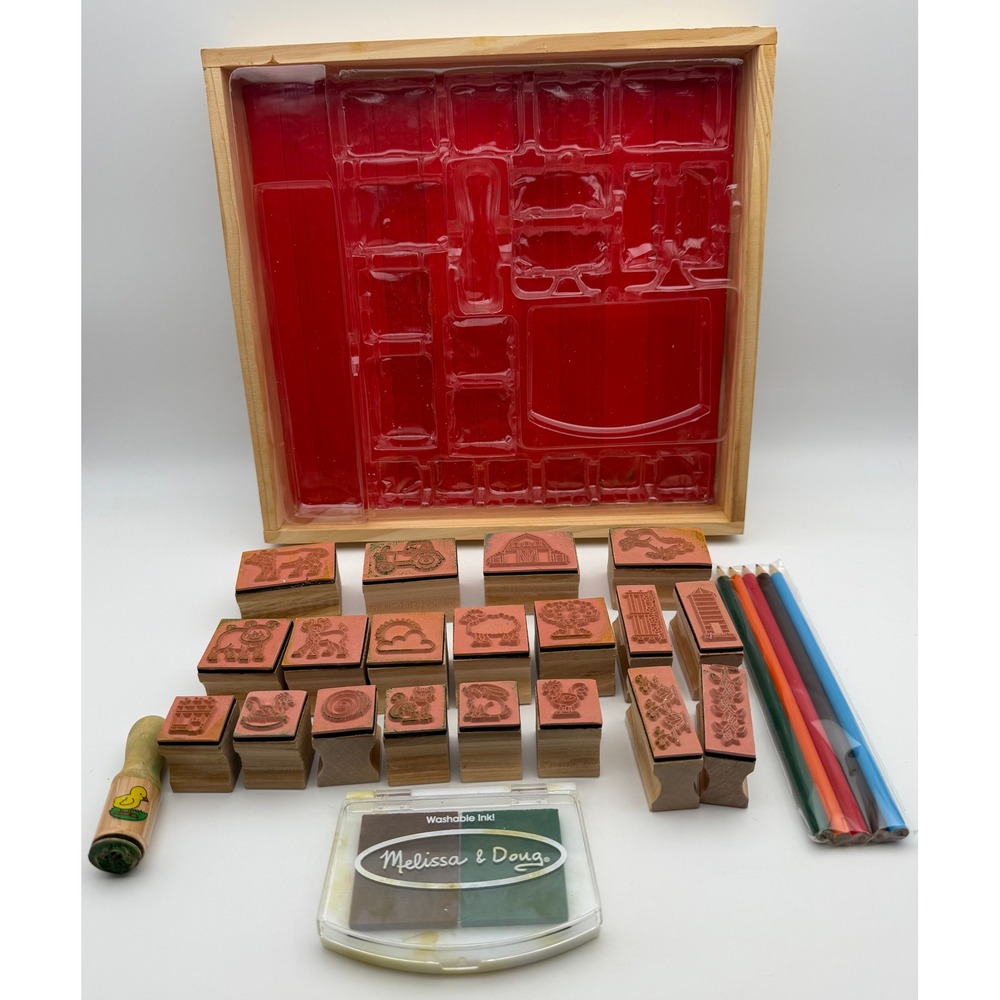 Melissa & Doug Stamp-A-Scene Farm Wooden Stamp Set 20 Stamps Pencils 8592